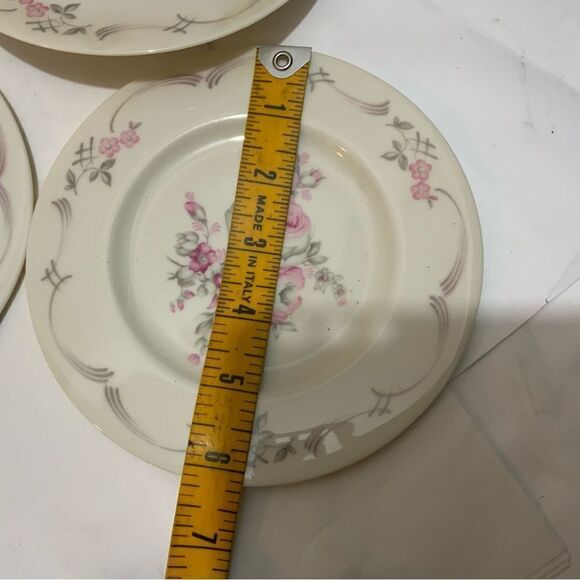 Set 6 Castleton BELROSE 6 1/8” plates Pink Gray Ivory Roses Floral USA G15 - Picture 9 of 10